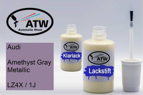 Audi, Amethyst Gray Metallic, LZ4X / 1J: 20ml Lackstift + 20ml Klarlack - Set, von ATW Autoteile West.